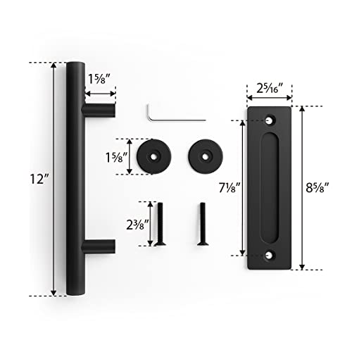 SMARTSTANDARD 12 Inch Heavy Duty Barn Door Handle Black Two-Side Round Design