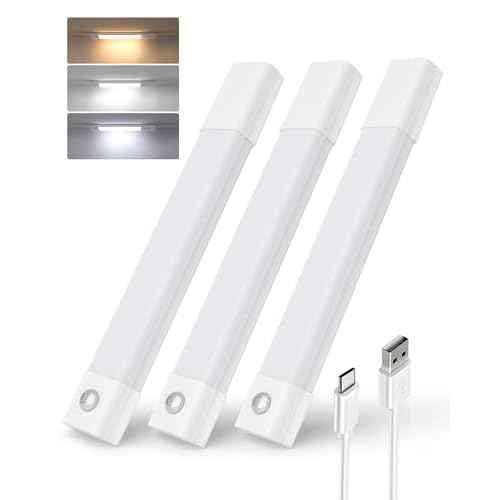 EZVALO 3 Pack 7¡± Motion Sensor Light Indoor, Wireless Under Cabinet Lighting, 30 LED Rechargeable Closet Lights, Dimmable, 3 Color Temperatures, Counter Lights for Wardrobe, Pantry, Bedroom, Kitchen