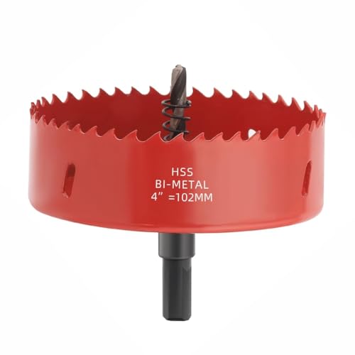 4 Inch Hole Saw,M42 HSS Bi-Metal Hole Cutter, Triangular Shank Hole Saw Drill Bit with Spring for Wood, Plywood, Plastic, Gypsum Board, Various Thin Metal Sheets