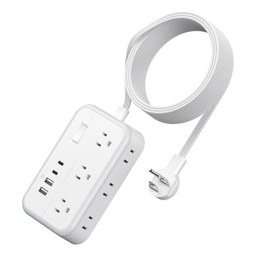 NTONPOWER 15 FT Flat Plug Extension Cord with Surge Protector & 6 Outlets