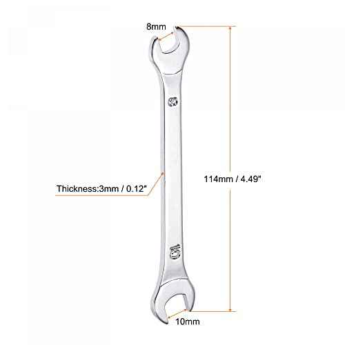 uxcell Thin Open End Wrench, 8mm x 10mm Metric Mirror-Chrome Plated High Carbon Steel, for Household Maintenance and General Repairs