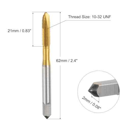 uxcell 10-32 UNF B2 Spiral Point Thread Tap, Screw Tap Threading Tapping Tool, Titanium Coated 6542 High Speed Steel Machine Taps Tapping Bit
