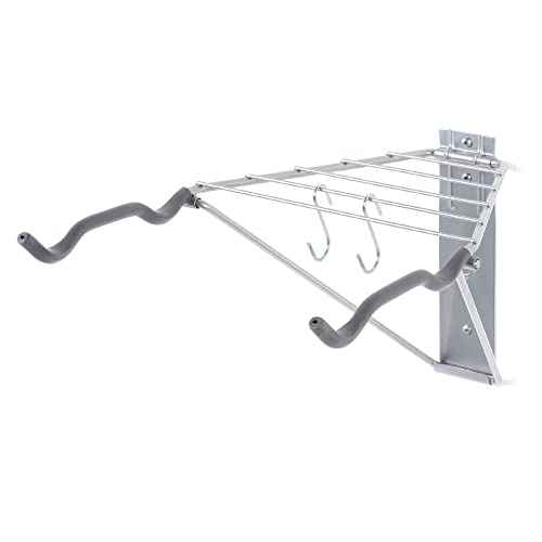 Delta Cycle 2 Bike Rack Garage - Foldable Bicycle Wall Mount Hanger with Storage Shelf Holds Up to 65 lbs - Horizontal Wall Bike Rack for Road, MTB, and Hybrid Bicycles