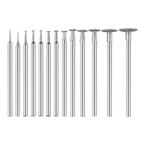 Luo ke 13 Pcs T Shape Diamond Burr - 3/32'' Shank Channel Cutting Burs Diamond Mounted Stone Carving Burr for Rotary Tools Includes Dremel
