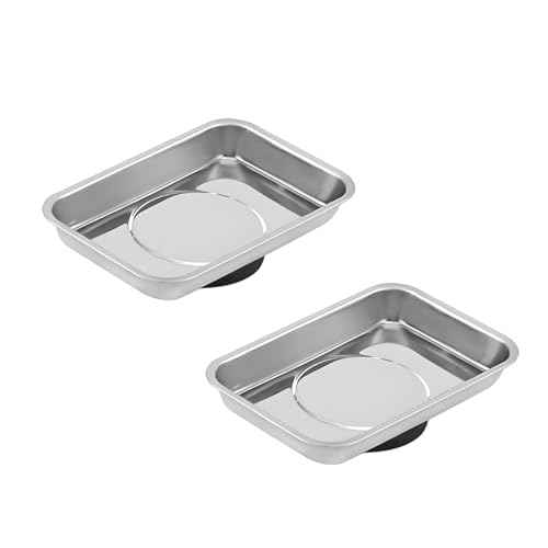 2 PCS Magnetic Tray Holders, 2.5"¡¿3.6" Stainless Steel Square Magnetic Parts Tray Set, Heavy Duty Thickened Tray Bowl for Screws Bolts Nuts Metal Parts, Magnetic Tray for Mechanic's
