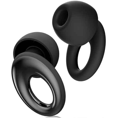 Ear Plugs for Sleeping Noise Cancelling, Concert Ear Plugs with 30dB Noise Reduction, Reusable Silicone Earplugs for Sleep, Travel, Work, Study, Comfortable Fit with 4 Sizes and Carrying Case (Black)