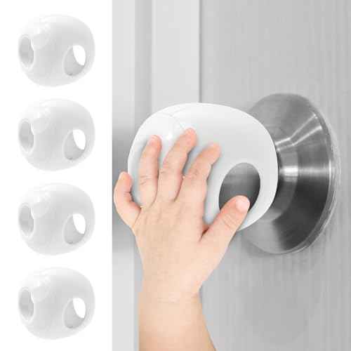 Child Safety Door Knob Covers 4 Pack Reusable Baby Proof Door Knob Locks Baby Proof Door Handle Protector for Kids Universal Fit Easy Grip Lockable Design No Tools Needed