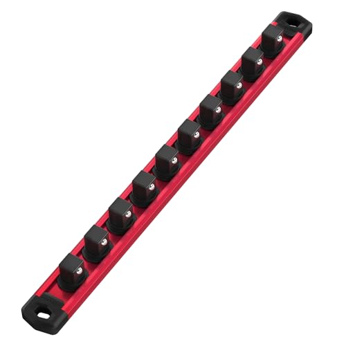 WORKPRO 3/8-Inch Drive Magnetic Socket Organizer Rail - Heavy Duty, Red Variation