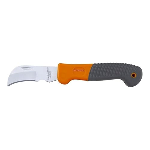 Edward Tools Electrician Curved Blade Knife - Lockback Folding Design - Stainless Steel - Works for Cable Stripping, Cutting Insulation, Cable Ties, Tape, Pulls Cuts, Splicing - Ergo Grip