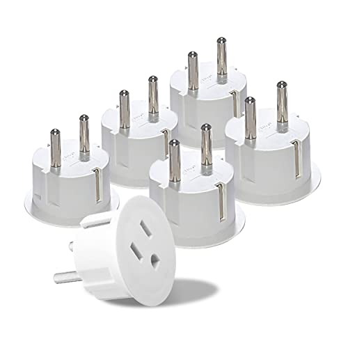OREI 6 Pack USA to Europe Plug Adapter, Type E/F Schuko, Germany, France