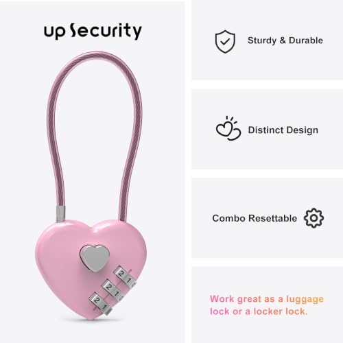 UP Security Pink 2-Pack 5-inch Cable Combination Locks for Luggage & Gym Locker
