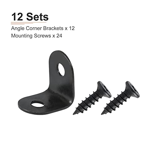 DTGN 0.47x0.47x0.35 Inch Black Metal Corner Brackets 12-Pack with Screws