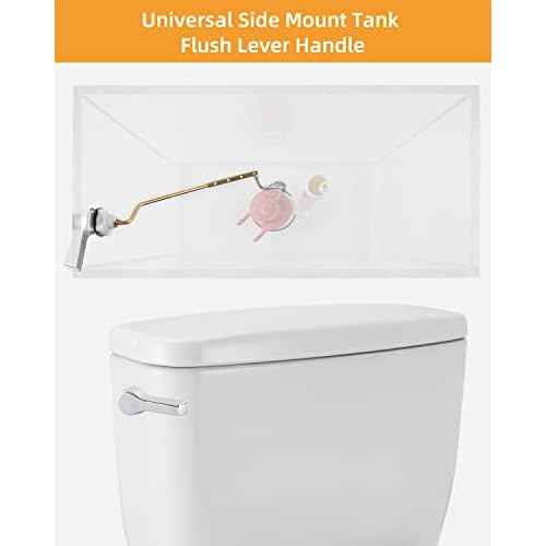Hibbent Universal Metal Side Mount Toilet Handle Replacement Kit, Brass Toilet Flush Tank Lever with Stainless Steel Flapper Chains for Most Toilets, Chrome Finish