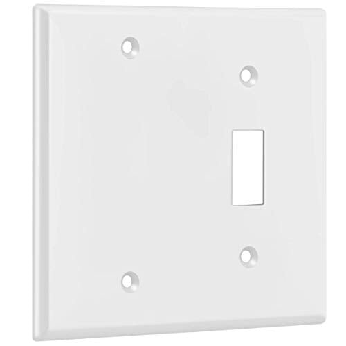 ENERLITES 2-Gang Toggle and Blank Wall Plate - White, 1 Pack