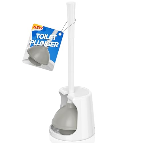 LOVLOY White Toilet Plunger with Holder - Heavy Duty Bathroom Drain Cleaning Tool
