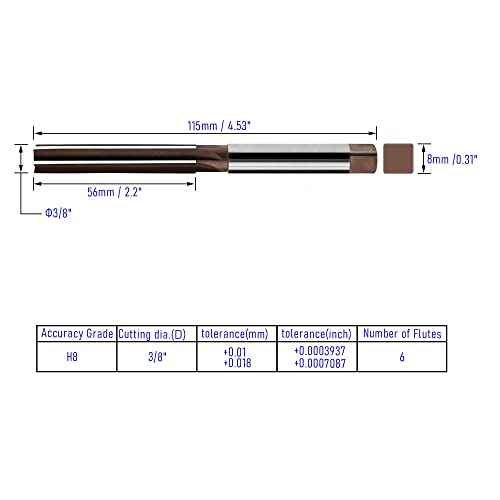 Hand Reamer 3/8" Alloy Tool Steel 9Crsi H8 6 Straight Flutes Hand Milling Cutter Tool