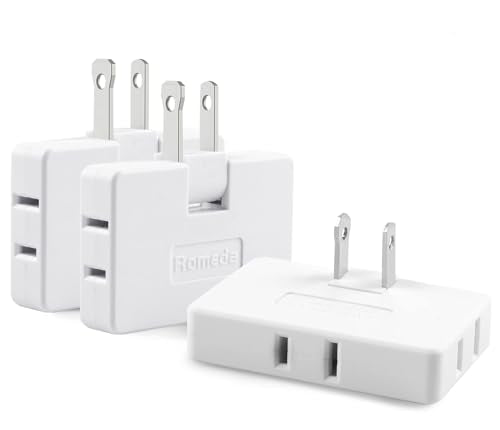 Romeda 3-Pack White Flat Wall Outlet Extenders Foldable 3-Way Adapter for Home & Travel