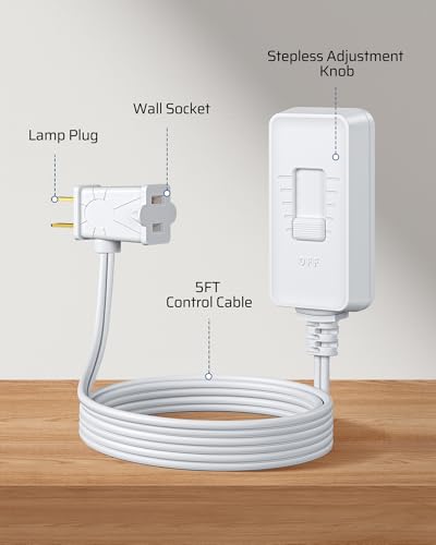 White Plug-in Dimmer Switch for Lamps, Full Range Stepless Control, DEWENWILS