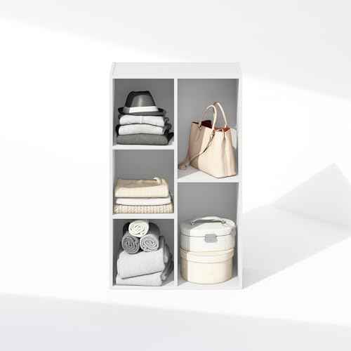 Furinno Reed Closet Organizers and Storage, 5-Cube Reversible Closet Shelves, Organization Shelf, 9.4" x 19.5" x 31.5", for Bedroom, Closet, White
