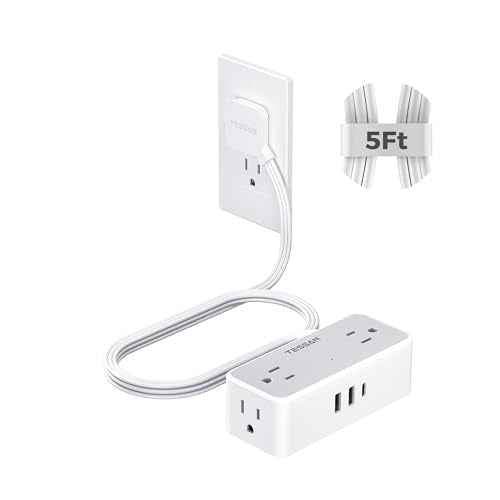 TESSAN Flat Plug Extension Cord 5 FT, Surge Protector Power Strip with 4 AC Outlets 1 USB C and 2 USB A Ports, 900 Joules Protection, Multiple Wall Outlet Extender Suitable for Home Office Dorm