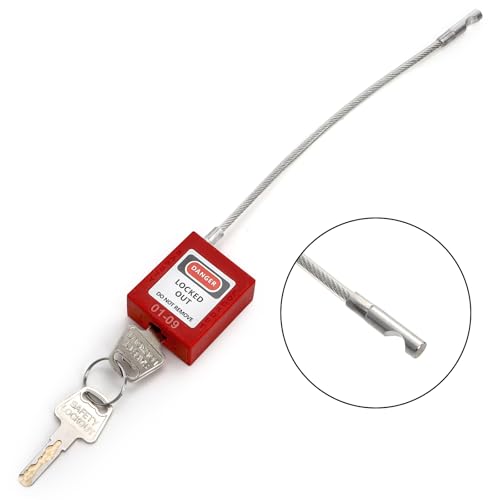 10 Pack Lockout Tagout Locks, Steel Cable Compact Loto Safe Padlock Set, Red Keyed Lock with 20 Keys, Different Numbers Safety Locks for Electrical Stations and Devices Kits