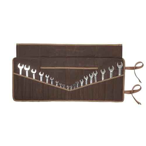 Tool Roll, Wrench Organizer Roll Up Tool Pouch with 24 Pockets | Durable Waxed Canvas 16 OZ Portable Tool Storage Carrier Bag(33.5 X 13.5 IN | Brown)