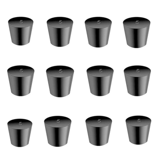 12pcs Laboratory Grade Rubber Stoppers 5# Assorted Tapered Bungs Set, Black Silicone Plugs
