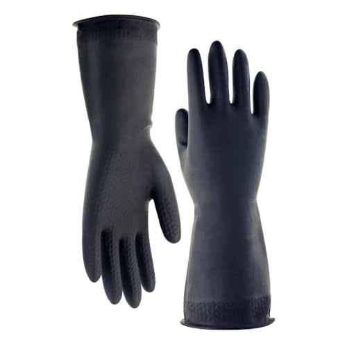 Double One Natural Latex Chemical Resistant Gloves,Industrial Safety Work Protective Gloves,Black 1 Pair