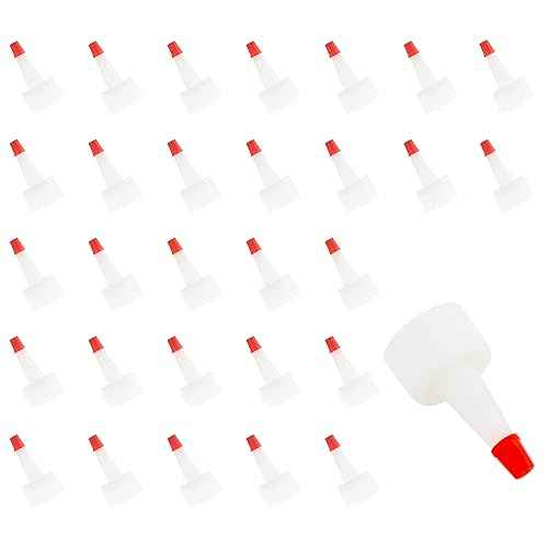 DGZZI 30PCS Squeeze Red Tip Caps Bottle Cone-Shaped Red Cap (24/410) Yorker Dispensing Cap with Red Seal Replacement Caps Twist Top Caps for Glue Plastic Bottles