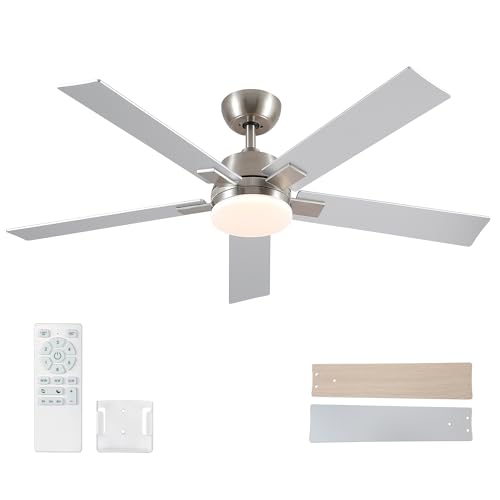 Rayqueen 52-Inch Nickel Ceiling Fan with Lights, Remote & Downrod Mount