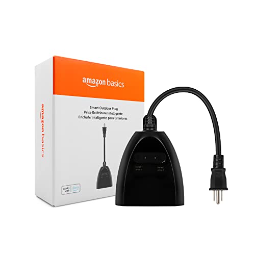 Amazon Basics Outdoor Smart Plug with 2 Independent Outlets, Alexa Compatible, Weather-Resistant