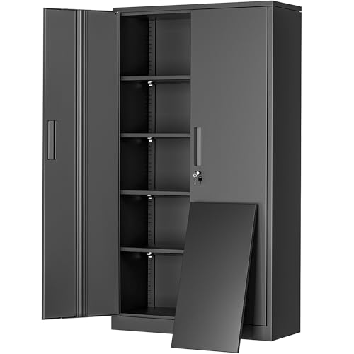 Greenvelly 72 Inch Black Metal Cabinet with 4 Shelves, Locking Doors, Heavy Duty Garage Storage