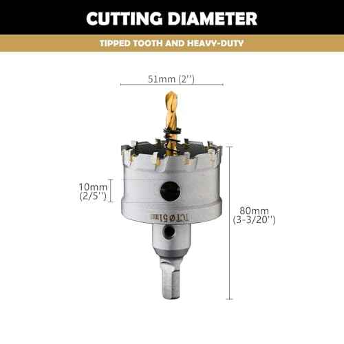 2''(51mm) TCT Hole Saw Kit,Tungsten Carbide Hole Saw Drill Bit with Titanium-Plated Pilot Drill bit for Hard Metal,Alloy,Aluminum,Stainless Steel,Plastic,Iron