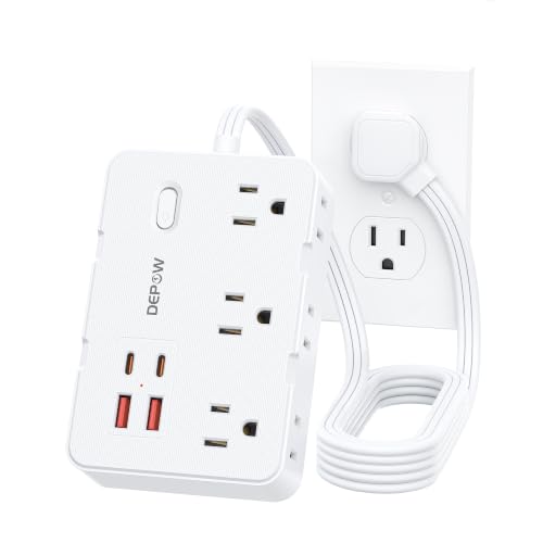 DEPOW White 3 Ft Power Strip Surge Protector with 6 Outlets & 4 USB Ports