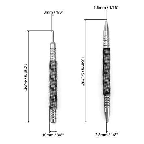 QWORK Pin Punches 1/32" & 1/16" Nail Set, Nail Setter and Hinge Pin Punch Set, 2 Pcs Double Head Spring Tool, 3500 PSI Strike Force Door Pin Removal Tool,