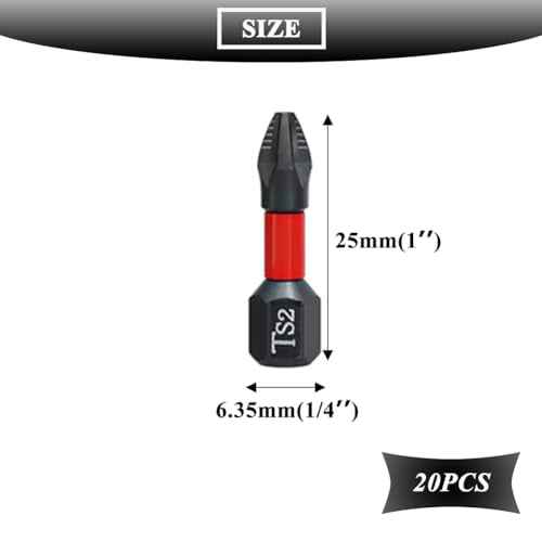 20PCS 25mm Phillips Screwdriver Bits PH2 Magnetic Screwdriver Bit Anti-Slip Phillips #2 Impact Driver Bits 1/4 Inch Hex Shank TS2 Screw Driver Bits