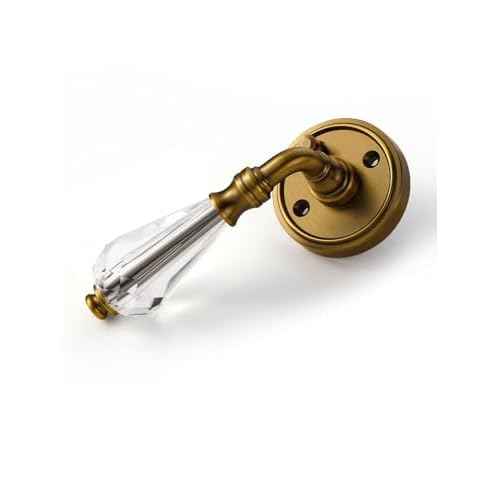 1 Pack Antique Brass Glass Door Lever Privacy Crystal Door Levers Door Lever Interior Door Handle for Bedroom and Bathroom,Zinc Alloy