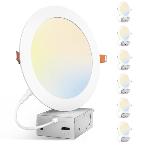 Amico 6 Pack 7 Inch Ultra-Thin LED Canless Recessed Ceiling Downlights - 5CCT