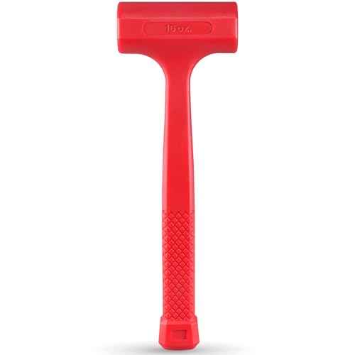 1-LB (16-OZ) Premium Dead Blow Hammer and Unicast Mallet, Neon Red Color | Durable Unibody Molded Construction, Checkered Grip | Rebound and Spark Resistant, Non-Marring and Non-Sparking Design