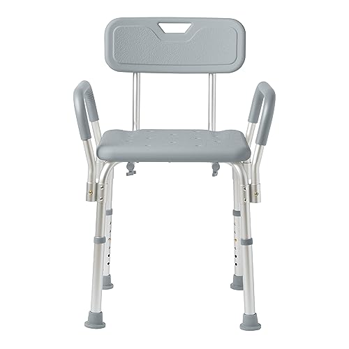 Medline Grey Padded Shower Chair with Backrest & Armrests - 350 lb Capacity, Adjustable Legs, Senior & Disabled Bath Seat
