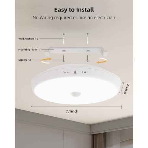 Motion Sensor Light Indoor, 3-Pack, 10000mAh, 7.1inch, 400LM, Remote Control, Dimmable, LED, Flush Mount, Wireless, Rechargeable, Battery Operated, Cordless, Ceiling Light, Closet Light, No Wiring