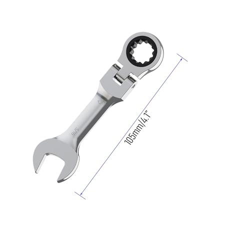 1/2 Inch Anti-slip Stubby Flex-Head Ratcheting Combination Wrench SAE 72 Teeth 12 Point Ratchet Box Ended and Open End Spanner Tools, Flexible Head Gear Wrench, Heat-Treated CR-V