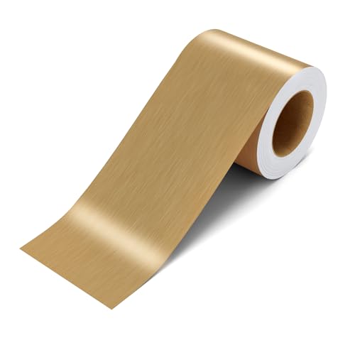 3x236 Inch Metallic Wallpaper Border Peel and Stick Gold Metallic Wallpaper Border Self Adhesive Brushed Wall Trim Gold Mirror Frame Sticker Stainless Mirror Frame for Bathroom Waterproof