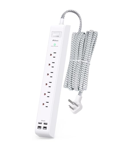 Mifaso White & Grey 10FT Surge Protector Power Strip with Flat Plug, 6 AC & 4 USB Ports
