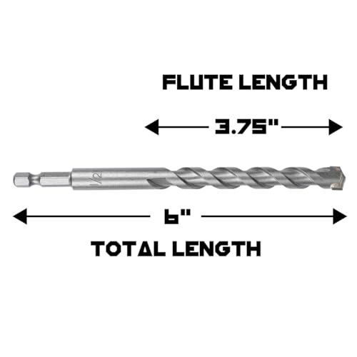 1/2 Inch Masonry Drill Bits (2 Pack - 6" Length Industrial Grade) Carbide Tipped Easily Cuts Through Concrete, Cement, Block, Stone, & More!