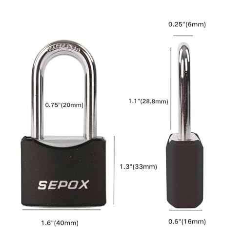 SEPOX¢ç Twins 1-9/16" All-Weather Outdoor Padlocks Keyed Alike, Long Shackle, Solid Steel Lock, Heavy-Duty with Black Cover, Design for Gate Fence Cabinet Toolbox School Gym Locker with 2pcs Same Key