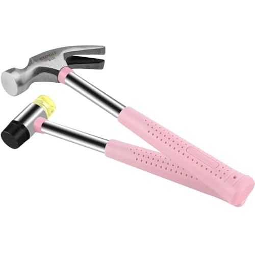 8oz Hammer, 2-Piece Small Claw Hammer & Rubber Mallet Hammer Mini Hammer Set(Pink)