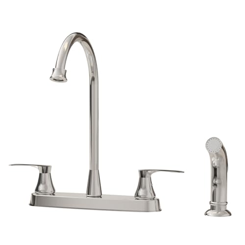 Besdor Kitchen Faucet with Side Sprayer, 2 Handle Sink Faucet, 3 or 4 Hole Kitchen Faucets with Sprayer, 304 Stainless Steel, Brushed Nickel