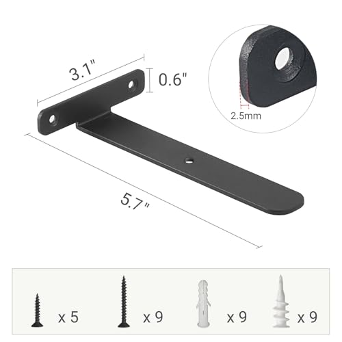 Mkono 4 Pack 6 Inch Hidden Floating Shelf Brackets Black Metal Supports