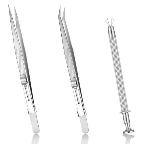 3 PCS Piercing Ball Grabber Tool, Diamond Tweezers, Piercing Removal Tool Gem Stone Jewelry Locking Tweezers Piercing Pliers to Change Jewelry IC Chip Electronic Components